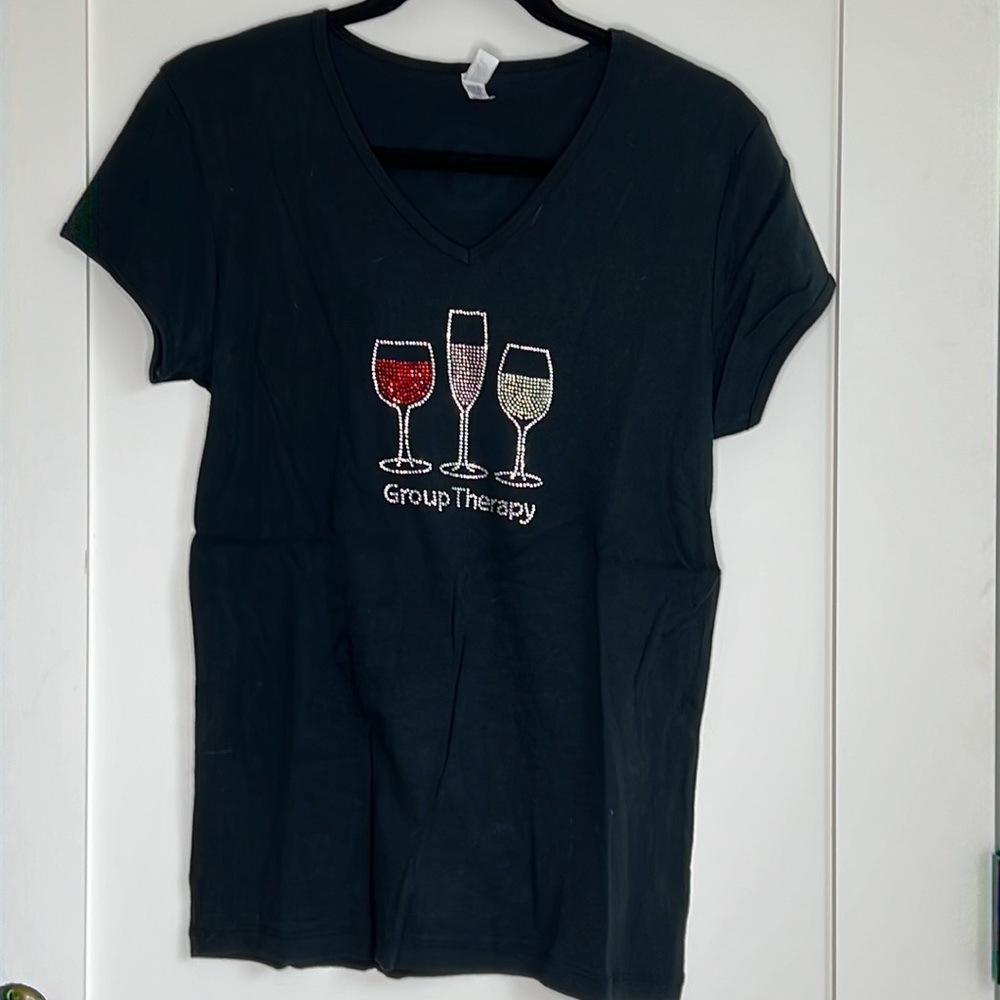 🛍️ Group 🍷Therapy Black Vneck Wine Shirt L Curtis Winery Santa Barbara